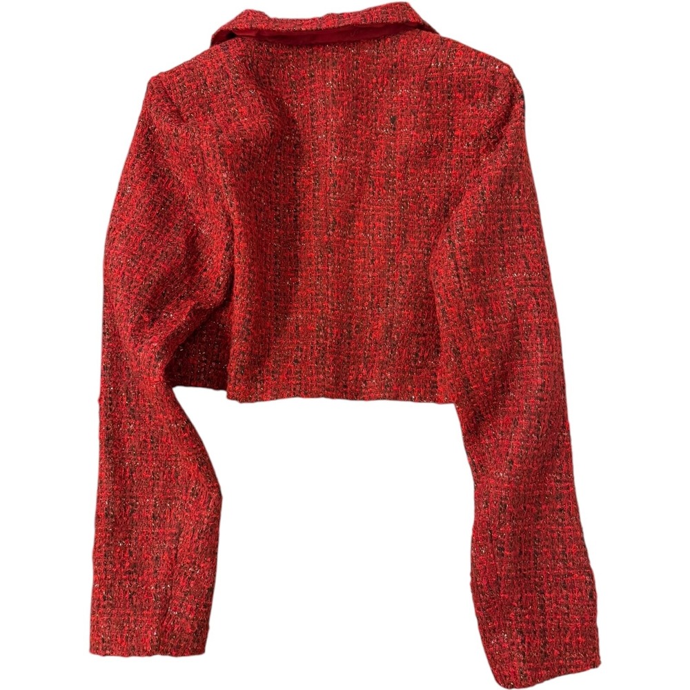 Cider Red Tweed Crop Top - Notched Collar, Slim Fit, Button Detail, Lined - Picture 3 of 8